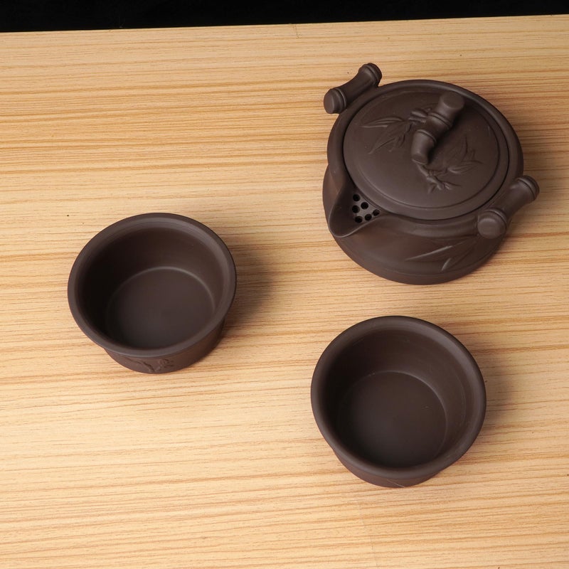 Reberomantic Yixing Purple Clay Travel Tea Set - Kungfu Teapot, Teacups, Wooden Tea Tray, Portable Travel Bag - Image 4